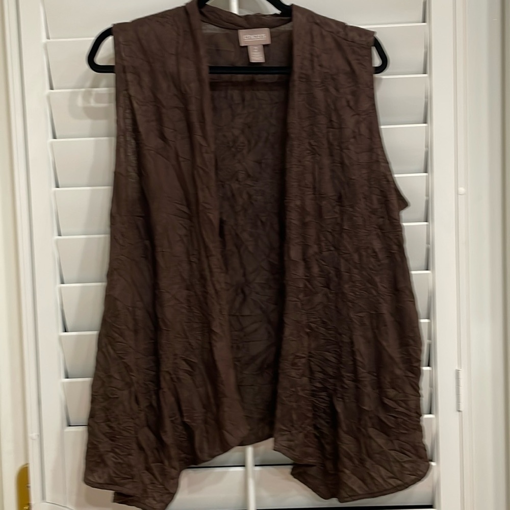 Chico’s Brown Crinkle Light Weight Size 2 (12/14) Vest, New without Tags